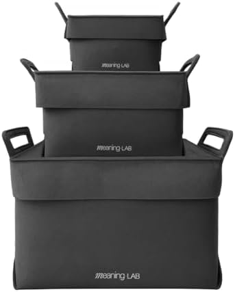 meaningLAB 3 Assorted Sizes Collapsible Felt Storage Box - 2in1 Function with Lid - Versatile Felt Storage Bins for Closet, Cube Organizer, Makeup & Basket (Gray) by meaning-LAB