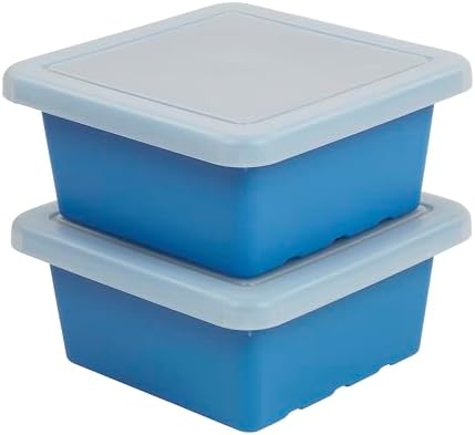 ECR4Kids Stackable Square Bins with Non-Snap Lids, Multipurpose Organization, French Blue, 2-Pack by ECR4Kids