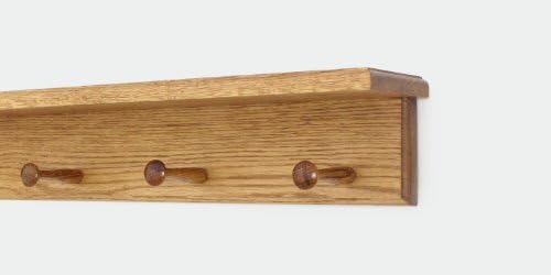 Oak Shaker Peg Rack with Shelf (Golden Oak, 18" with 3 pegs) by PEG+AND+RAIL