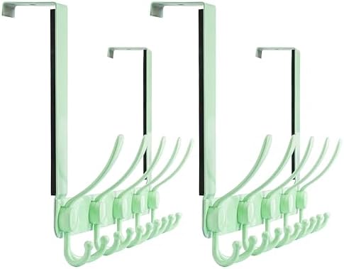 Dseap Over The Door Hook Hanger - Fits 1 3/8" to 1 3/4" Standard Doors | 5 Tri Hooks Heavy Duty Towel/Coat Rack | Door Organizer for Clothes, Jackets, Hats, Towels, Green, Pack of 2 by Dseap