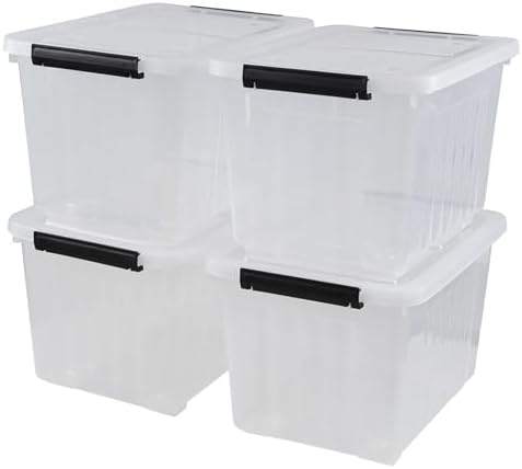 Wekioger 4 Pack Plastic Storage Box on Wheels, 32 Quart Latch Container Bin by Wekioger