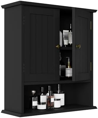 Smuxee Black Wall Cabinet, Small, 2-Door Medicine Cabinet with Adjustable Shelves, Over Toilet, For Kitchen and Laundry Rooms by Smuxee