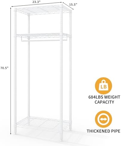 Garvee Heavy Duty Freestanding Clothes Rack, White, Mini 3 Layers - Image 2