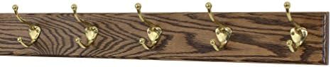 Solid Oak Coat Rack with Solid Brass Hat and Coat Style Hooks - Made in The USA (Walnut, 25.5" x 3.5" with 5 Hooks) by PEG+AND+RAIL