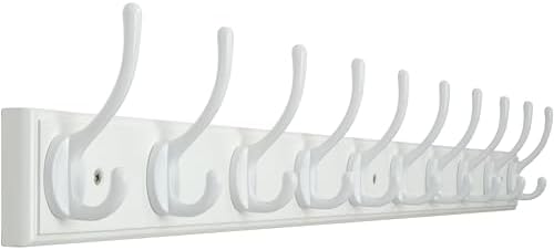 WEBI Coat Rack Wall Mount,10 Hooks,38 1/4" Long,Coat Hooks Wall Mounted,Bamboo Coat Hanger Wall Hook Rack,Jacket Hooks for Hanging Coats,Clothes,White by WEBI