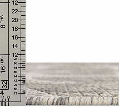 Unique Loom Outdoor Coastal Collection Area Rug - Ahoy (4' 1" Round, Gray/ Ivory) - Image 2