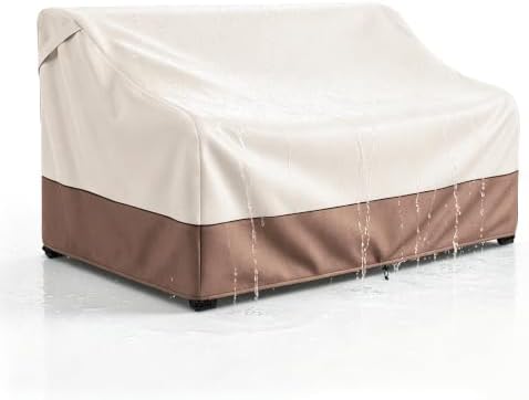 Okcool 2-Seater Outdoor Couch and Patio Furniture Cover,Outdoor Sofa Cover Heavy Duty Fits up to 58W x 32.5D x 31H inches Beige&Brown ﻿ by Okcool