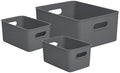 Superio Ribbed Collection - Decorative Plastic Basket Open Home Storage Bins Organizer, Grey (Set of 3) 1 Large, 2 Medium - Container Boxes for Organizing Closet Storage Bins for Shelves Drawer Shelf by Superio