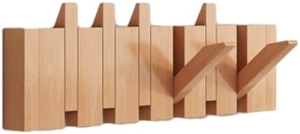 Coat Rack Wall Mount, Wooden Coat Rack, Piano Key Coat Rack, 6 Hooks Flip Down Wall Hook Rack, Beech by Unknown