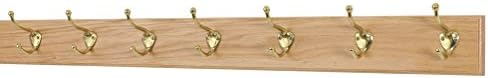 Solid Oak Coat Rack with Solid Brass Hat and Coat Style Hooks - Made in The USA (Natural, 36" x 3.5 with 7 Hooks) by PEG+AND+RAIL