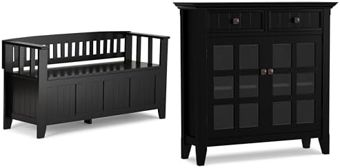 SIMPLIHOME Acadian 2-Seater Storage Bench and Cabinet Set in Black by SimpliHome