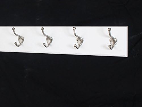 White Wall Mounted Coat Rack with Satin Nickel Hooks 4.5" Ultra Wide (20" x 4.5" with 4 Hooks) by PEG+AND+RAIL