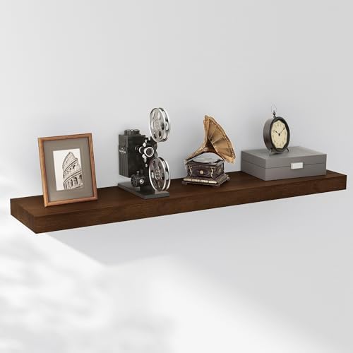 Axeman Floating Shelves, 8 Inch Deep Modern Solid Wood Wall Shelves for Storage, Wall Mounted Display Shelving with Invisible Heavy-Duty Metal Bracket, 36" W x 8" D x 1.57" H, Walnut Finish by Axeman