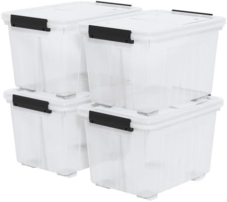 Zopnny 30 Qt Stackable Storage Bins with Lids, Clear Box and Wheels, 4-Pack by Zopnny
