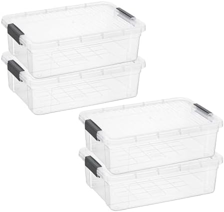 Superio 13.7 Quart Clear Plastic Storage Bin with Lid, Stackable Organizer Box, BPA-Free Storage Container for Home, Garage, School & Office, 4 Pack by Superio