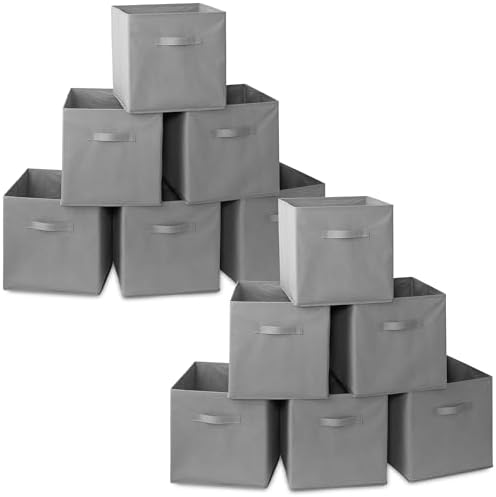 Casafield Set of 12 Collapsible Fabric Cube Storage Bins, Gray - 13" Foldable Cloth Baskets for Shelves, Cubby Organizers & More by Casafield
