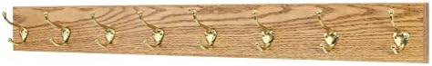 PegandRail Oak Wall Mounted Coat Rack with Solid Brass Hooks 4.5" Ultra Wide (Golden Oak, 52" x 4.5" with 10 Hooks) by PEG+AND+RAIL