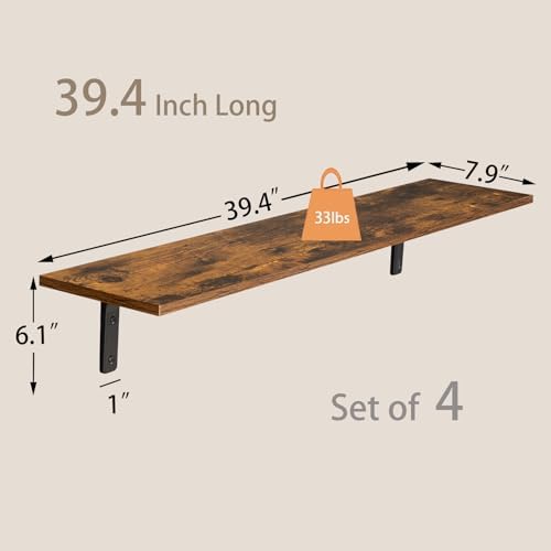 DINZI LVJ Long Wall Shelves, 39.4Inch Wooden Wall Mounted Shelves, Set of 4 - Image 3