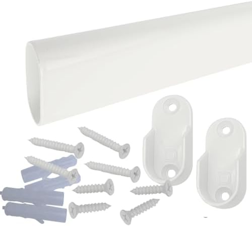 CUSTOM CUT | Oval Closet Rod | Up to 48" | Screw-on Wall Brackets | Gloss White by Desunia