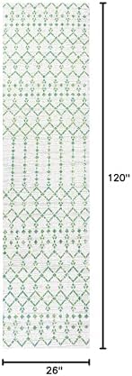 Eyely Moroccan Woven Runner Rug 2X10 Green/Ivory, Indoor Outdoor Rug - Image 2