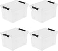 Set of 4 Storage Bins with Wheels, 23 L Clear Latch Boxes with Lids by Lesbin