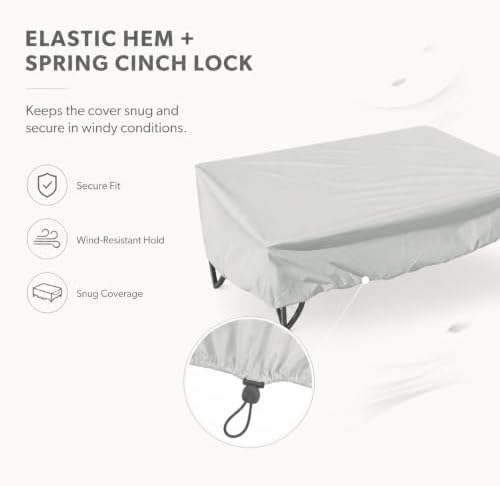 Treasure Garden Medium Rectangle Fire Pit Cover, 300D Polyester Outdoor Table & Ottoman Cover, Water Resistant, UPF50+ UV Protection, Elastic Hem, Cinch Lock, Built-In Storage Pouch, Gray - Image 4