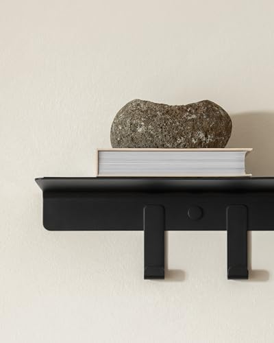 Kazai. Coat Rack Wall Mount with Shelf 'Holmsen' | Coat Rack with Shelf for Storage and Display | Wall Hooks for Hanging Clothes and Purses | Modern Entryway Hangers in Metal | Black - Image 6