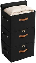 Tuza 3 Pack Foldable Storage Bin with Lid, Heavy-Duty Fabric Storage Box with Reinforced Handles, Collapsible Closet Organizer for Clothes, Bedding, Wardrobe & Bedroom Organization(Black, 56L) by LOVEWHEREYOULIVE
