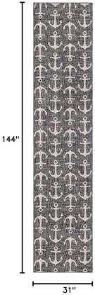 Unique Loom Outdoor Coastal Collection Area Rug - Ahoy (2' 7" x 12' Runner, Charcoal/ Ivory) - Image 2
