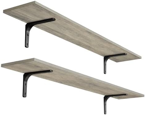 DINZI LVJ Long Wall Shelves, 47.3Inch Wooden Wall Mounted Shelves, Set of 2 by DINZILVJ