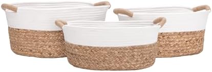 Seville Classics Premium Natural Handwoven Portable Laundry Bin Basket with Carrying Handles, Household Storage for Clothes, Linens, Sheets, Natural Water Hyacinth and White Rope, 3 Piece Set by Unknown