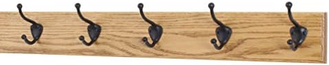 Oak Coat Rack with Oil Rubbed Bronze Hat & Coat Style Hooks (Golden Oak, 25.5" x 3.5" with 5 Hooks) by PEG+AND+RAIL