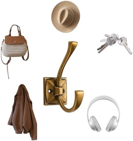 10 Pack Decorative Heavy Duty Towel Hooks for Hanging Robe Double Vintage Antique Brass Coat Hooks Wall Mounted with Screws for Key, Towel, Bags, Cup, Hat - Image 3
