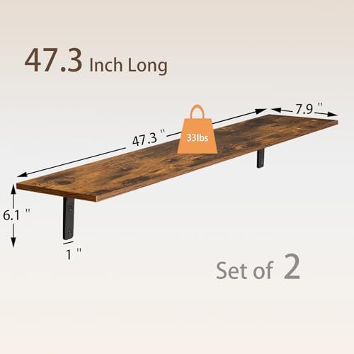 DINZI LVJ Long Wall Shelves, 47.3Inch Wooden Wall Mounted Shelves, Set of 2 - Image 3