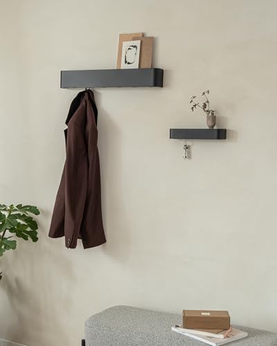 Kazai. Coat Rack Wall Mount with Shelf 'Tone' | Modern Design Coat Hanger with Hidden Hooks and Storage | Hat Rack with Shelf in Metal | Wall-Mounted Purse Organizer | Black - Image 4