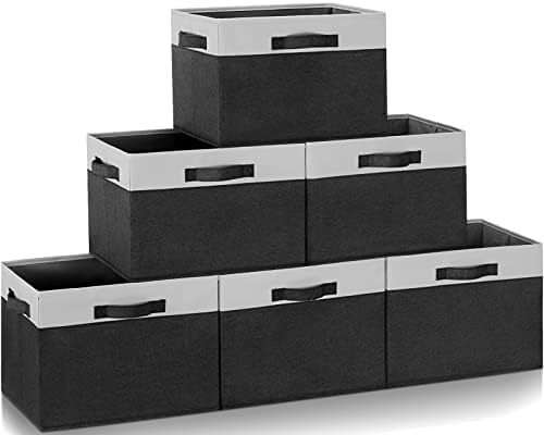 GhvyenntteS Large Storage Baskets for Shelves 6 Pack, Collapsible Fabric Storage Bins with 3 Handles, Decorative Closet Organizers and Storage bins for Clothes Blanket Beddings (Black, 15"x11"x9.6") by GhvyenntteS