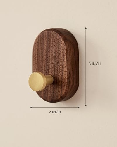 Wood Coat Hooks Wall Mount - Modern Walnut Coat Hook with Brass Accent for Hanging Clothes,Keys,Purse,Robes,Towel,Backpacks, Single Brass Wall Hooks Heavy Duty for Entryway, Closet, Bathroom (6 Pack) - Image 4
