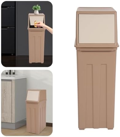 8 Gallon Trash Can,Large Capacity Slim Trash Can with Hinged Flap Cover, Floorstanding Tall and Narrow Trash Bin, Indoor/Outdoor Waste Can for Living Rooms, Kitchens, Balconies, Patios (Light Coffee) - Image 2