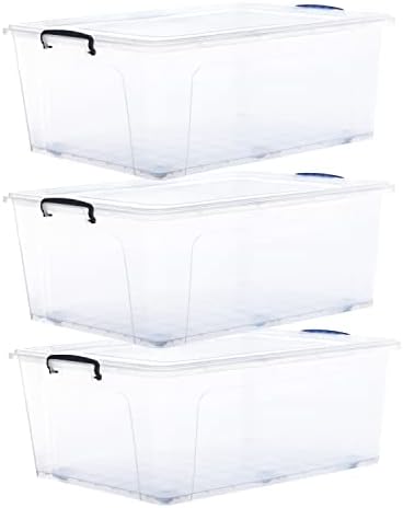 Superio Storage Containers With Wheels (3 Pack), Stackable Large Storage Containers With Lids, Durable Latches (32 Qt) by Superio