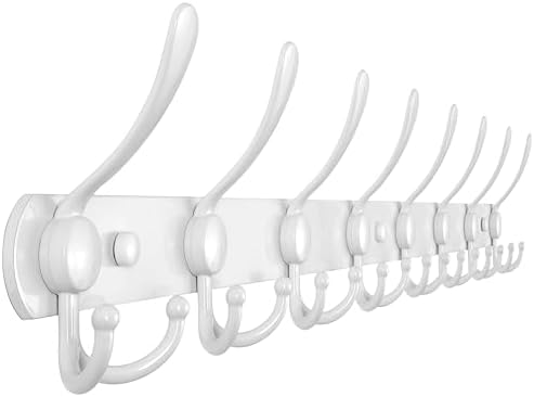 Dseap Coat Rack Wall Mount - 29.5” Long 8-Tri-Hooks Heavy Duty Coat Hanger Rail Wall Hooks for Hanging Coats Hats Clothing Clothes Purse Mudroom Entryway, White by Dseap