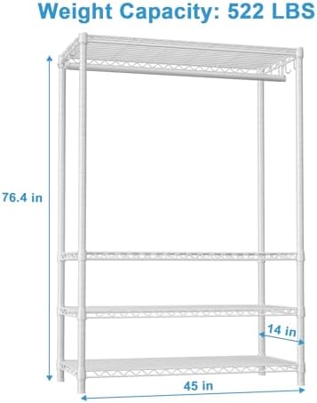 Ulif H4 Plus Garment Rack, 4-Tier Portable Clothes and Clothing Rack for Bedroom and Cloakroom, Closet Storage and Organizer Wardrobe System, 45" W x 14" D x 76.4" H, Load 522lbs, White - Image 5