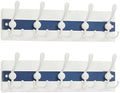 SKOLOO Coastal Wall Mounted Coat Rack - 16-7/8" Beach House Entryway Wooden Coat Hook with 5 Hooks for Hanging Coats, Hats or Towels, Oceanfront Cottage Core Collection, White & Blue, Pack of 2 by SKOLOO