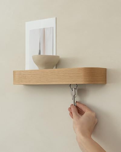 Kazai. Key Holder 'Toke' | Minimalist Key Hook Design from Berlin | Modern Key Holder Wall Mount with Wooden Shelf | Key Rack for Wall as Entryway Organizer | Oak - Image 4