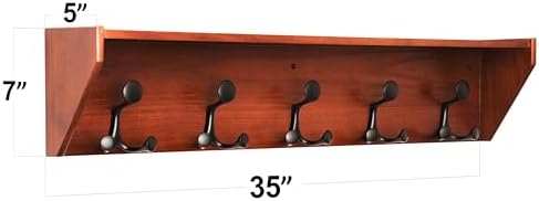 SKOLOO Wall Shelf with Hooks, 35-Inch Cherry Coat Rack Wall Mount with Shelf Organizer - Lightweight & Sturdy​​, 5 Tri Hooks - Perfect for Entryway, Hallway, Living Room, Bedroom, Mudroom - Image 6