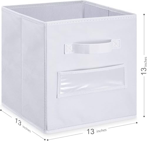 13x13x13 storage cube bins (Set of 10) Fabric storage cubes with 10 Labels Window Cards & a Pen, storage cubes 13x13, Collapsible 13 inch cube storage bins, Cubby Organizer Boxes, White - Image 3