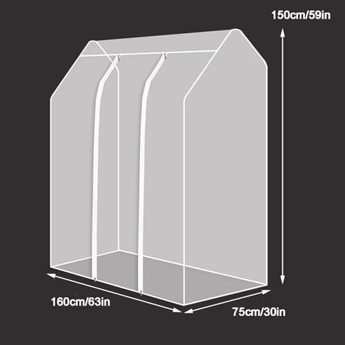 Garment Bags for Hanging Clothes, Clear Plastic Garment Bag with Zipper, Floor Drying Rack Garment Covers, Only Suitable for High and Low Double-Pole Hangers(160 * 75 * 150cm/63 * 30 * 59in) - Image 2