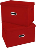 Large Linen Fabric Foldable Storage Bins with Removable Lid and Handles, Washable Storage Box Organizer Containers Baskets Cube with Cover for Bedroom,Office(Red, Large(2-Pack)) by Unknown