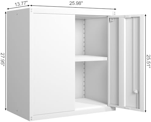 GREATMEET Metal Wall Cabinet, Wall Mounted Storage Cabinet with Lock for Garage Storage, White Floating Cabinet with Doors and Adjustable Shelf for Utility Room - Image 3