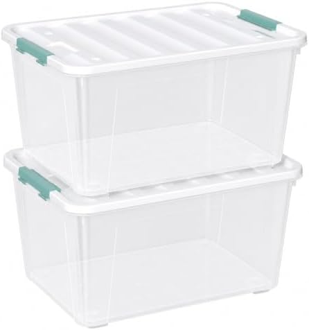 85 Quart Clear Plastic Latching Box with Wheels, 2 Pack by Innouse