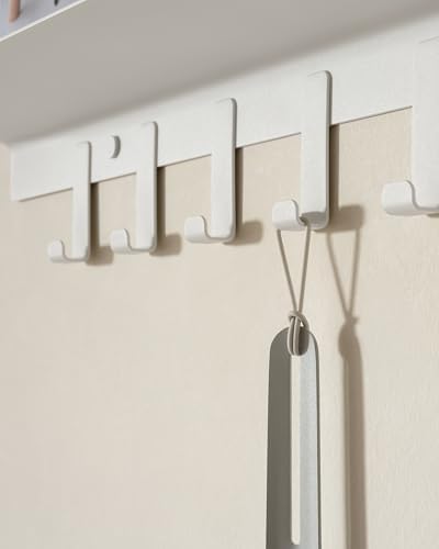 Kazai. Coat Rack Wall Mount with Shelf 'Holmsen' | Coat Rack with Shelf for Storage and Display | Wall Hooks for Hanging Clothes and Purses | Modern Entryway Hangers in Metal | White - Image 2